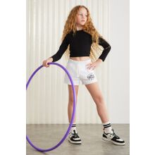 Grimelange Lainey-Grm24041 Beyaz 3 İplik Baskılı Kız Çocuk Şort