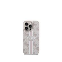 Guess iPhone 15 Pro Pembe Printed 4G Şerit Logolu Magsafe Uyumlu Telefon Kılıfı