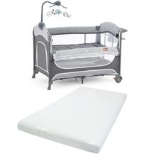 Gulz Atlas Plus 70x110 cm Dark Grey Anne Yanı Sallanır Cibinlikli Pamuk Yataklı Dönenceli Oyun Parkı Bebek Beşik