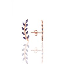Gümüş Rose Ametis Taşlı Yaprak Küpe