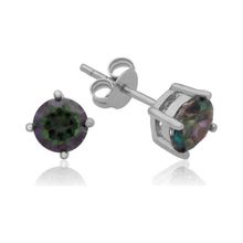 Gumush 925 Ayar Gümüş 5 mm Mistik Topaz Çivili Küpe