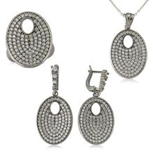 Gumush Beyaz Taşlı Oval Kadın Gümüş Set
