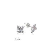 Gumush EA1160231 6 mm Gümüş Kare Tek Taş Zirkon Küpe