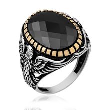 Gumush Kesme Taşlı Kartal Figürlü Gümüş Erkek Yüzük