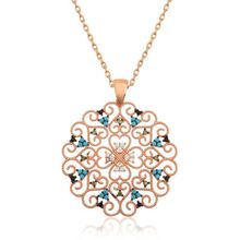 Gumush Rose Etnik Desenli Madalyon Gümüş Kolye