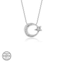 Gumush Swarovski Taşlı Ayyıldız Gümüş Kadın Kolye