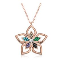 Gumush T6596 ​Rose Renkli Taşlı Çiçek Kadın Gümüş Kolye