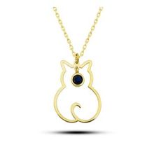 Gumush T8396 Gümüş Eylül Ayı Doğum Taşı Kedi Kadın Kolye