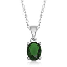 Gumush Yeşil Kristal Oval Taşlı Kadın Gümüş Kolye