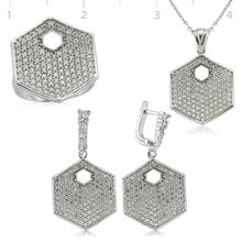 Gumush Zirkon Taşlı Altıgen Kadın Gümüş Set