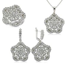Gumush Zirkon Taşlı Çiçek Kadın Gümüş Set