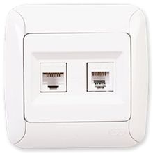 Günsan Fantasy Beyaz Kordon Hariç Cat6+RJ11 Data Nümeris Telefon Priz