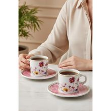 Güral Porselen 67092 Pembe Mental 4 Parça Çay Fincan Takımı