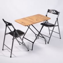 Güzelkan Madeni Eşya 50x80 CM 1127 Atlantik Çam Katlanır Masa ve 2 Adet Sandalye Seti