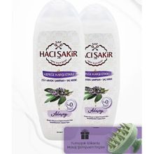 Hacı Şakir 2x500 ml Adaçayı 2si 1 Arada Şampuan ve Yeşil Şampuan Fırçası