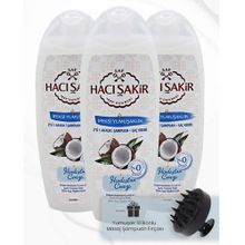 Hacı Şakir 3x500 ml Hindistan Cevizi 2si 1 Arada Şampuan ve Siyah Şampuan Fırçası