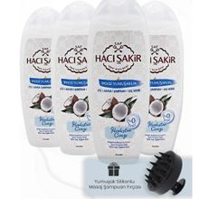 Hacı Şakir 4x500 ml Hindistan Cevizi 2si 1 Arada Şampuan ve Siyah Şampuan Fırçası