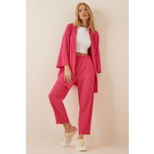 Happiness İst. BY00050 Kadın Koyu Pembe Kimono Pantolon Örme Takımı