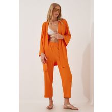 Happiness İst. BY00050 Kadın Oranj Kimono Pantolon Örme Takımı