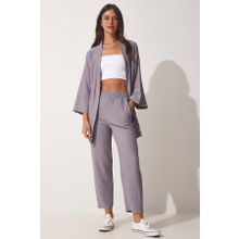 Happiness İst. BY00050 Kadın Taş Grisi Kimono Pantolon Örme Takımı