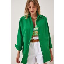 Happiness İst. DD00842 Kadın Canlı Yeşil Oversize Uzun Basic Gömlek