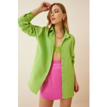 Happiness İst. DD00842 Kadın Fıstık Yeşili Oversize Uzun Basic Gömlek