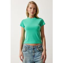 Happiness İst. EN00611 Kadın Açık Yeşil Bisiklet Yaka Basic Sandy T-Shirt