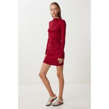 Happiness İstanbul Kadın Bordo Büzgülü Esnek Mini Örme Elbise UB00474