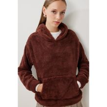 Happiness İstanbul Kadın Kahverengi Kapüşonlu Cepli Polar Sweatshirt ZV00344