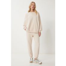 Happiness İstanbul Kadın Krem Bisiklet Yaka Oversize Örme Eşofman Takımı FN03456