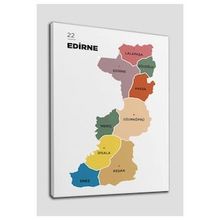 Harita Sepeti 1328 Edirne İli ve İlçeler Haritası Dekoratif 95x55 cm Kanvas Tablo