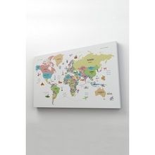 Harita Sepeti 2307 Dünya Haritası Dekoratif Ülke ve Başkentli Öğretici ve Sembollü 95x55 cm Kanvas Tablo
