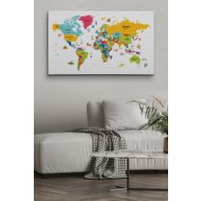 Harita Sepeti 2317 Dünya Haritası Dekoratif Ülke ve Başkentli Öğretici ve Sembollü 95x55 cm Kanvas Tablo