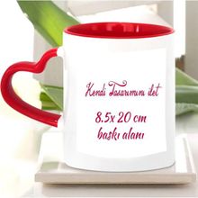 Hayaller Dükkanı Kendin Tasarla Kalp Kulplu Baskılı Kupa Bardak