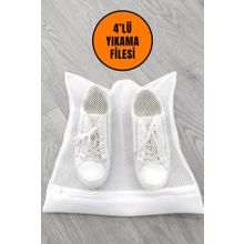Hayveys 4 Adet Beyaz Fermuarlı Bölmeli Ayakkabı Yıkama Filesi Torba File
