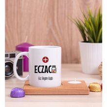Hediye Dükkanı Eczacı Ahşap Altlıklı Mumlu Beyaz Kupa Bardak