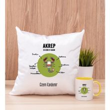 Hediye Dükkanı Kişiye Özel Akrep Burcuna Hediye Sarı Kupa Bardak ve Kare Yastık