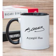 Hediye Dükkanı Kişiye Özel Atatürk İmzalı Siyah Kupa Bardak