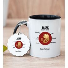 Hediye Dükkanı Kişiye Özel Başak Burcuna Hediye Siyah Kupa Bardak ve Anahtarlık Seti