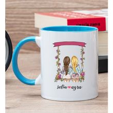 Hediye Dükkanı Kişiye Özel Best Friends Salıncak Tasarım Mavi Kupa
