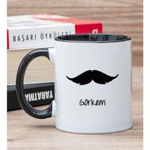 Hediye Dükkanı Kişiye Özel Bıyık Tasarım Siyah Kupa Bardak