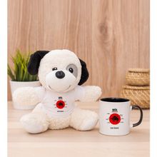 Hediye Dükkanı Kişiye Özel Boğa Burcuna Hediye Siyah Kupa Bardak ve Peluş Köpek Seti