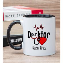 Hediye Dükkanı Kişiye Özel Doktor Baskılı Siyah Kupa Bardak