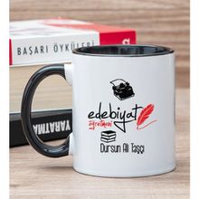 Hediye Dükkanı Kişiye Özel Edebiyat Öğretmeni Siyah Kupa Bardak
