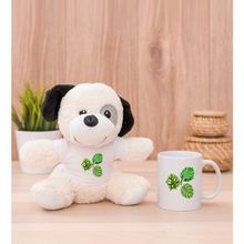 Hediye Dükkanı Kişiye Özel Erkeğe Hediye Yaprak Tasarım isimli Beyaz Kupa Bardak ve Peluş Köpek