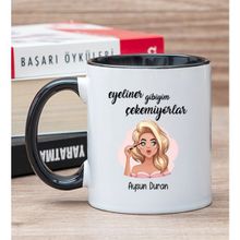 Hediye Dükkanı Kişiye Özel Eyeliner Gibiyim Çekemiyorlar Baskılı Siyah Kupa Bardak