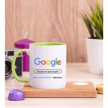 Hediye Dükkanı Kişiye Özel Google Tasarım Esprili Ahşap Altlıklı Mumlu Yeşil Kupa Bardak