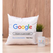 Hediye Dükkanı Kişiye Özel Google Tasarım Esprili Beyaz Kupa Bardak ve Kare Yastık