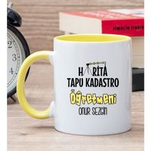 Hediye Dükkanı Kişiye Özel Harita Tapu Kadastro Öğretmeni Sarı Kupa Bardak