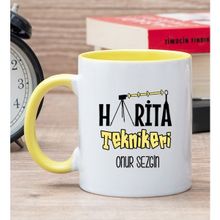 Hediye Dükkanı Kişiye Özel Harita Teknikeri Sarı Kupa Bardak
